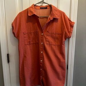Pinkish Orange Button-Up Shirt Dress